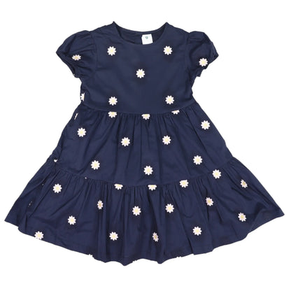 Flower Embroidered Dress - Navy