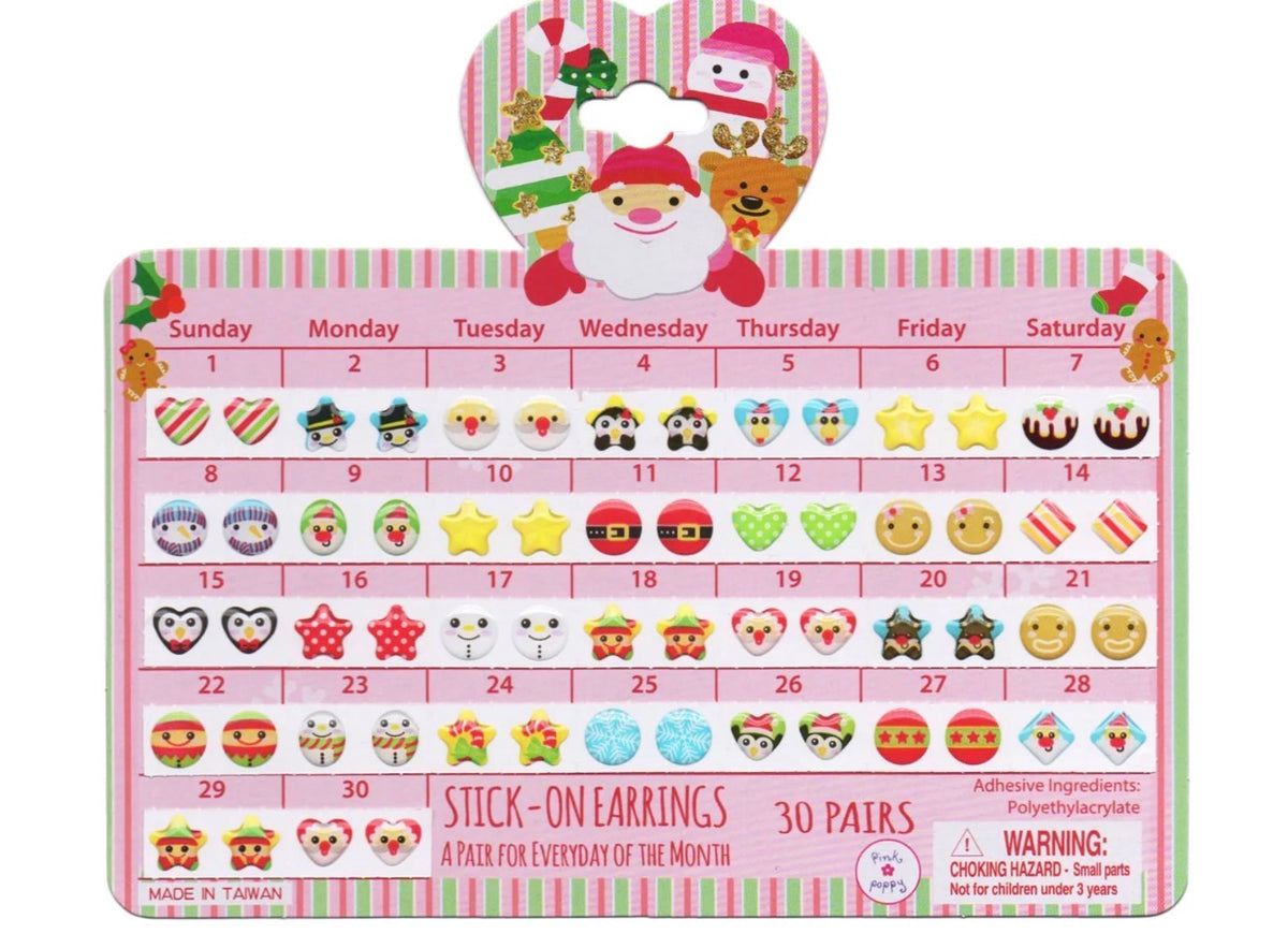 30 Day Christmas Stick On Earrings