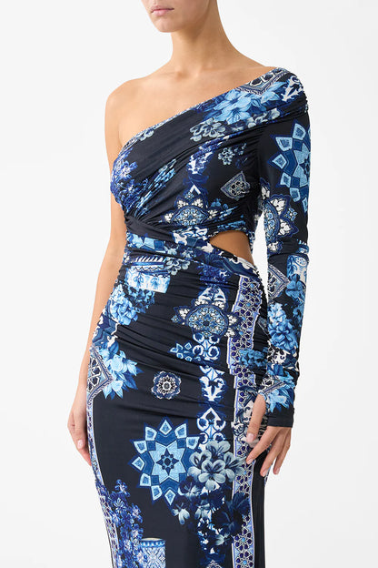 One Shoulder Jersey Cut Out Dress - A Tiled Wonderland