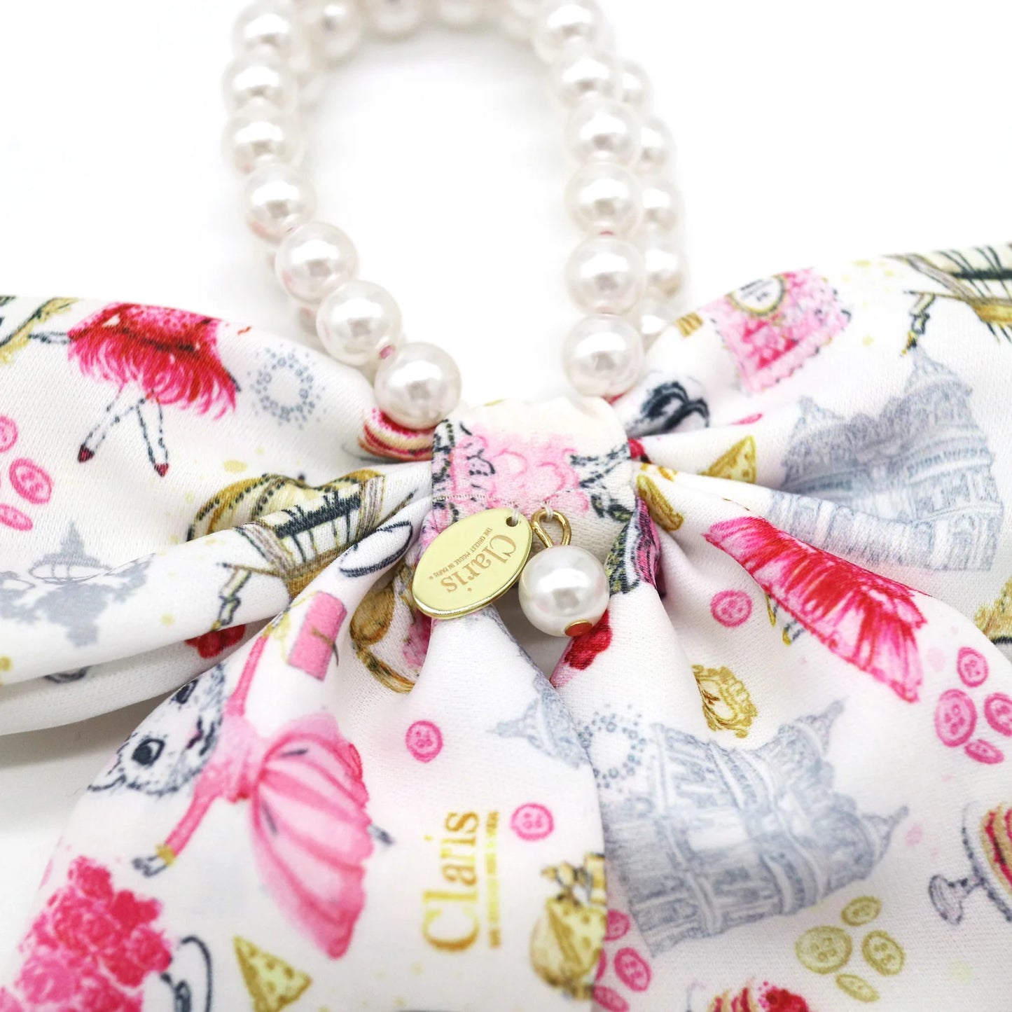 Claris - The Chicest Mouse In Paris™ Fashion Print and Pearl Hair Elastic with Bow