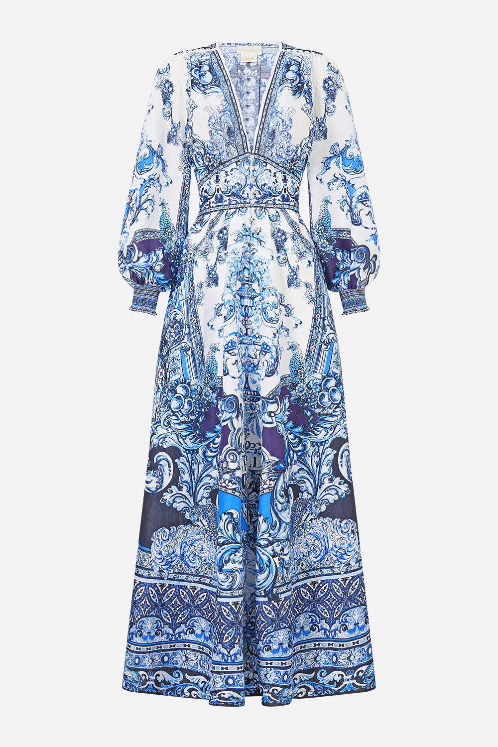 Button Dress With Shaped Waistband - A Tiled Wonderland