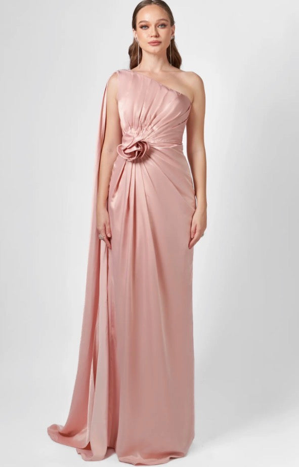 Justine One Shoulder Removable Cape Gown - Pink