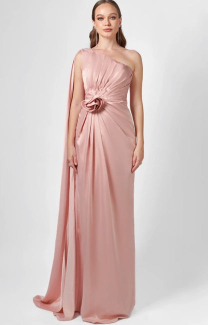 Justine One Shoulder Removable Cape Gown - Pink