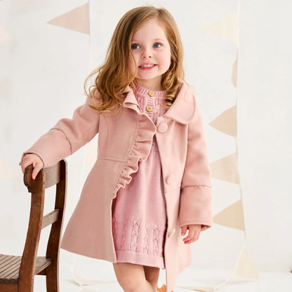 Frilled Collared Overcoat Faux Wool - Dusty Pink
