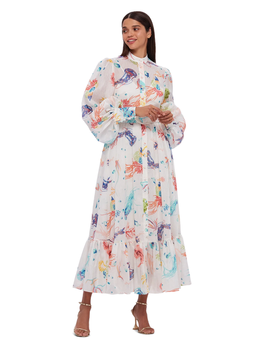 Nayla Midi Dress - Twilight Print in White