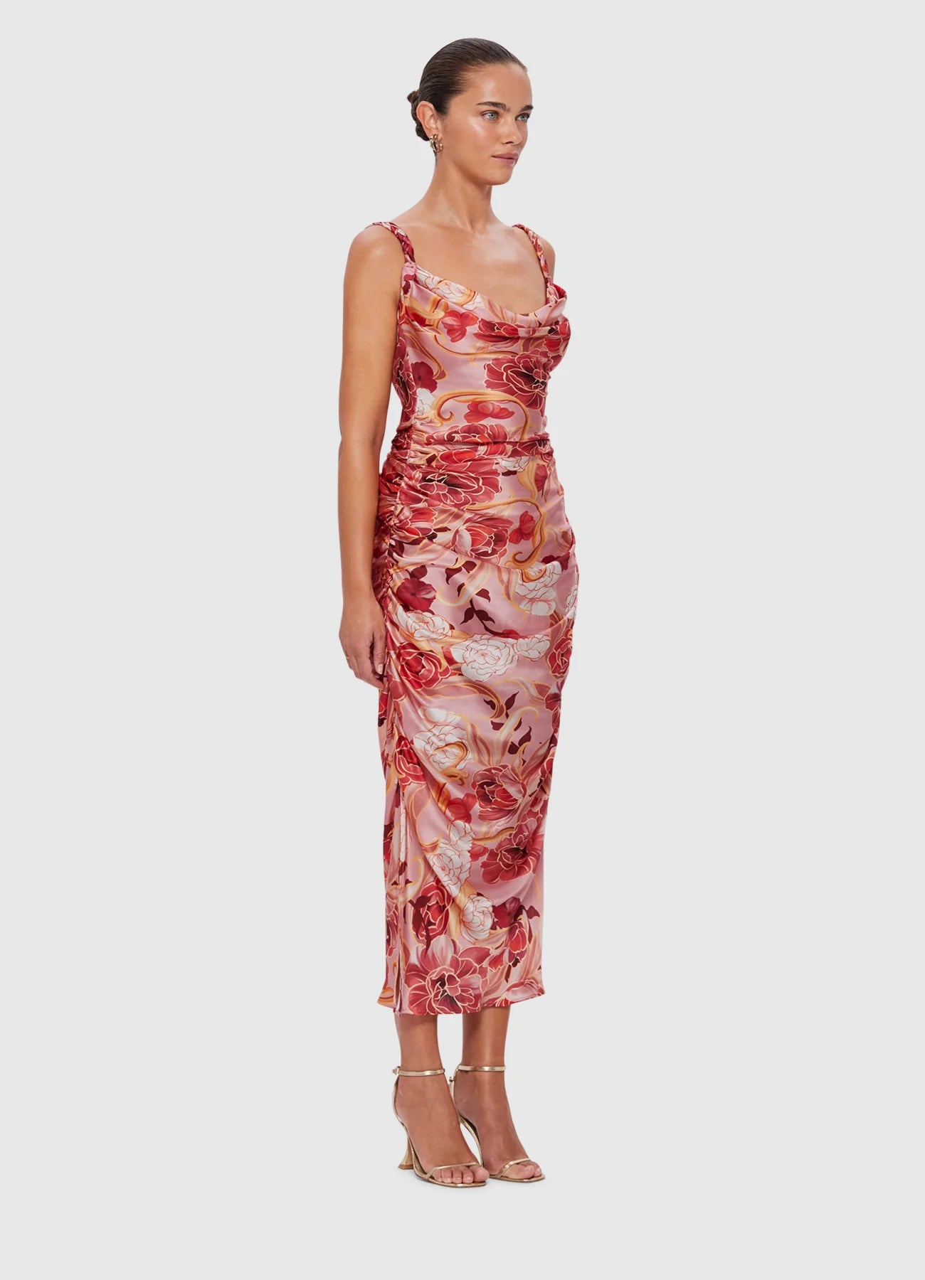 Rachel Cowl Neck Slip Dress - Adorn Print in Passion