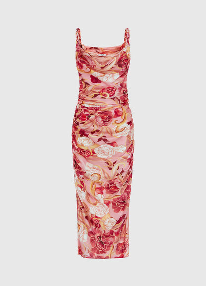 Rachel Cowl Neck Slip Dress - Adorn Print in Passion
