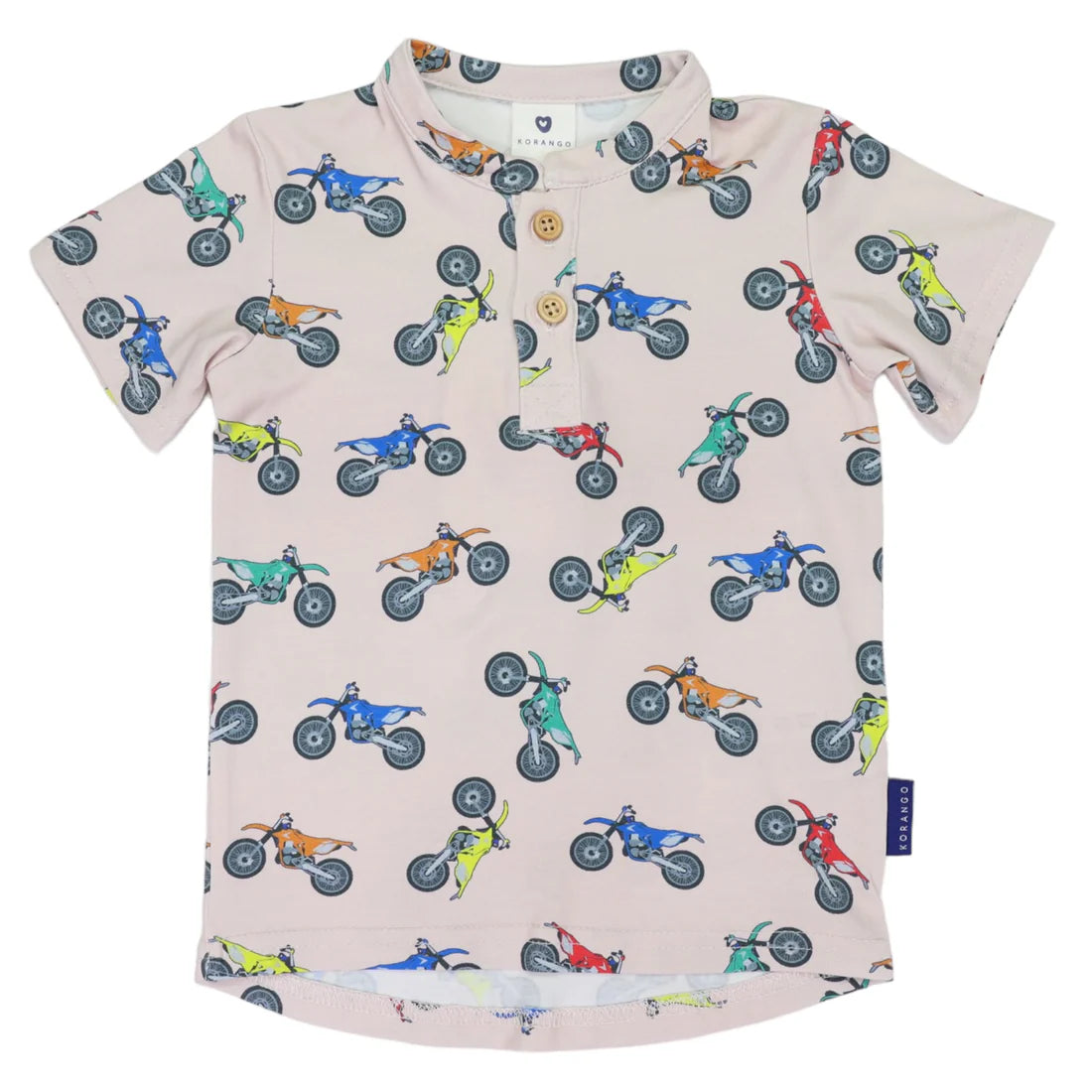 Motor Bike Print Henley Tee - Tapioca