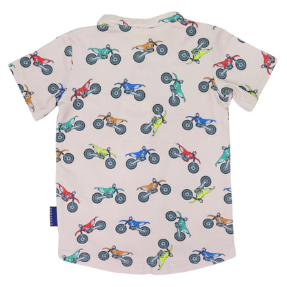 Motor Bike Print Henley Tee - Tapioca