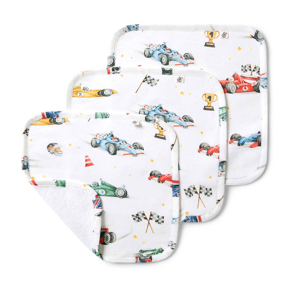 Little Racers Organic Wash Cloths - 3 Pack