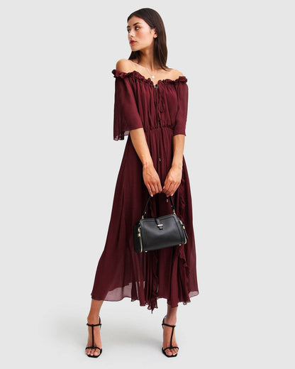 Amour Amour Ruffled Midi Dress - Merlot