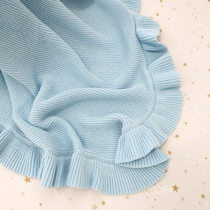 Baby Blue Ruffle Knit Organic Baby Blanket