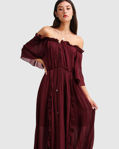 Amour Amour Ruffled Midi Dress - Merlot