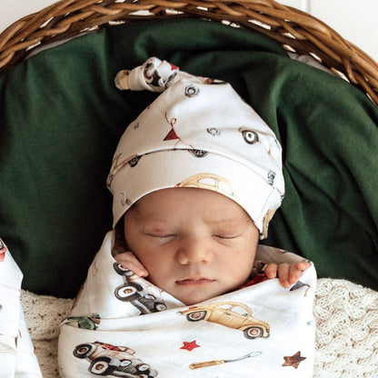 Vintage Cars Organic Knotted Beanie