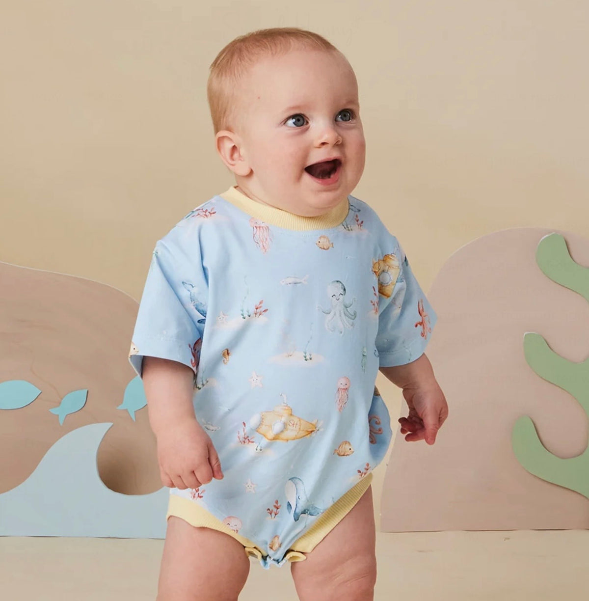 Blue Little Subs Organic Oversized Romper