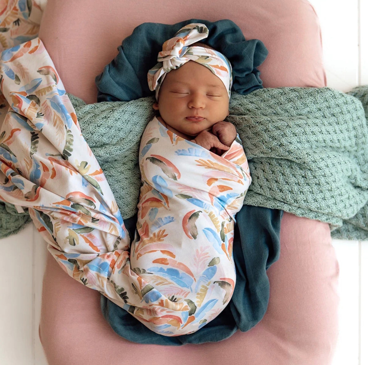 Summer Palm Organic Jersey Wrap & Topknot Set