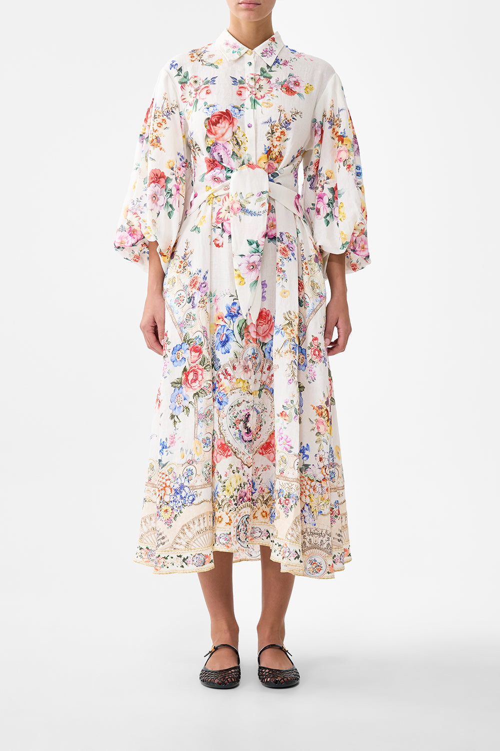 Waist Tie Shirt Dress With Bubble Sleeve - I Left My Heart In Granada