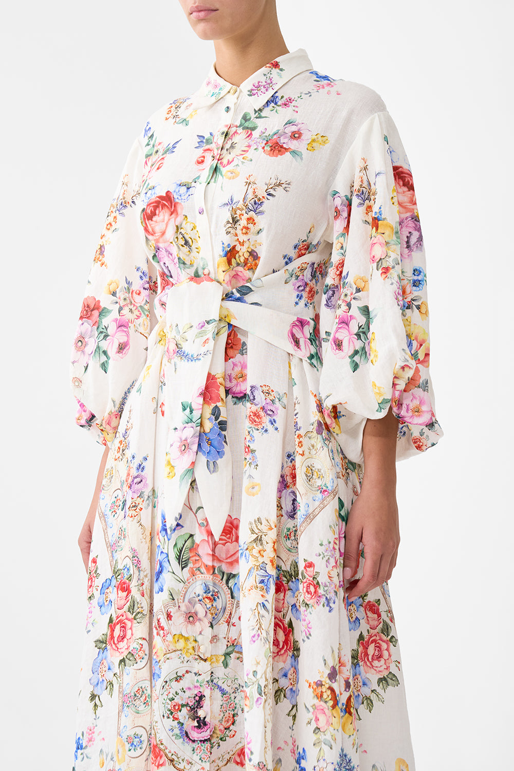 Waist Tie Shirt Dress With Bubble Sleeve - I Left My Heart In Granada