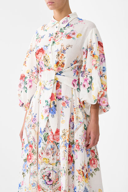 Waist Tie Shirt Dress With Bubble Sleeve - I Left My Heart In Granada