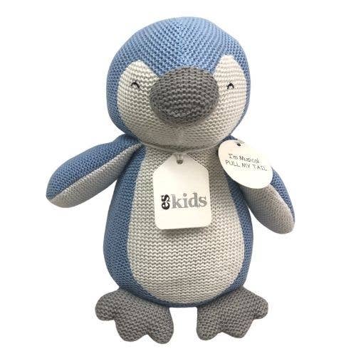 Knitted Musical Penguin - Blue - 22cm