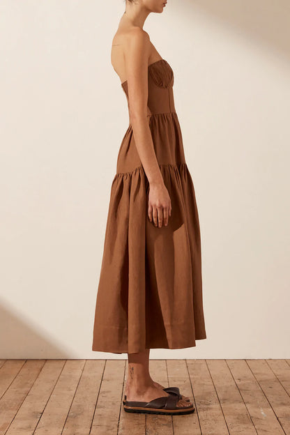 Strapless Brown Dress Linen