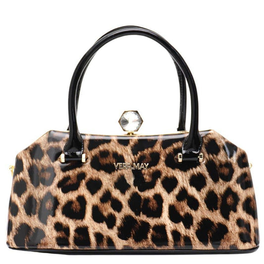 Sahara Shiny Patent Vegan Handbag - Leopard