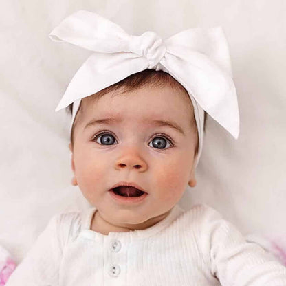 White Pre-Tied Linen Bow - Baby & Toddler