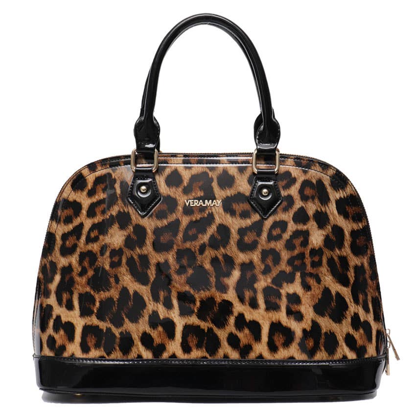 Dolly Shiny Patent Vegan Handbag - Leopard