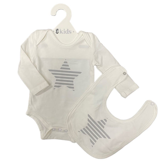 Unisex Baby Long Sleeve Clothing Set + Bib - Star