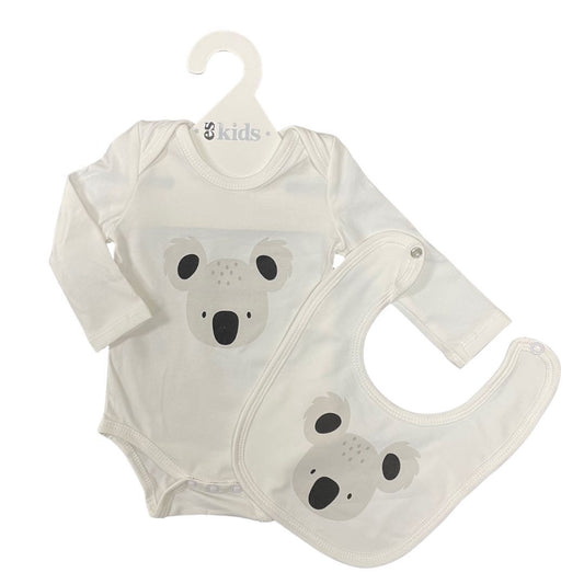 Unisex Baby Long Sleeve Clothing Set + Bib - Koala