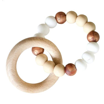 Hex Teething Ring - Pebble & Wood