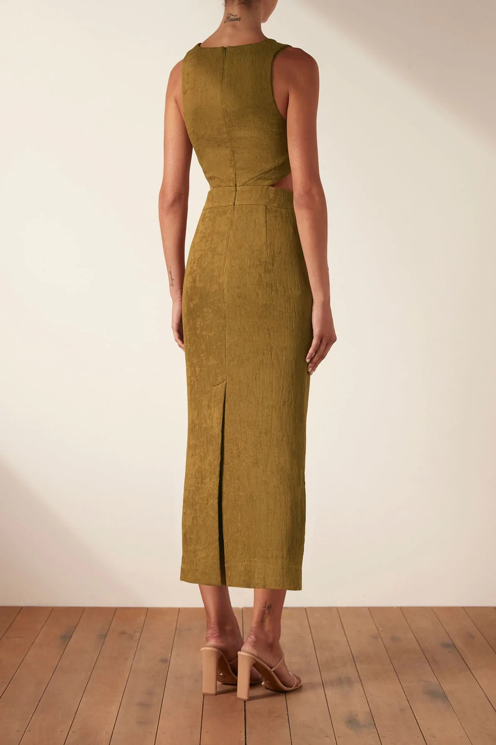 Belvedere Long Sleeve V Neck Midi Dress | Tree Green/Multi | Dresses |  Shona Joy